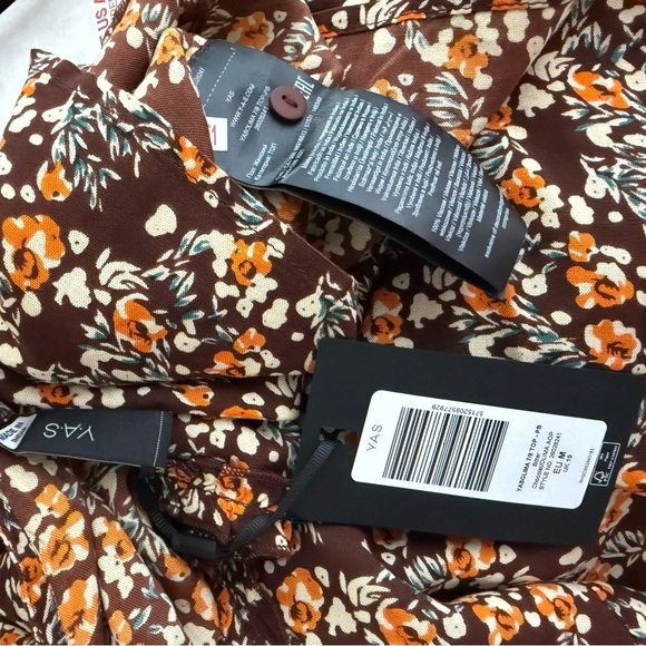 NWT ASOS Y.A.S. Olima floral print flared sleeve top in brown peplum sleeve M - Picture 8 of 11